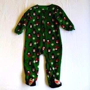 joe fresh winter penguin fleece zipper footie sleeper pajamas 12-18 months baby